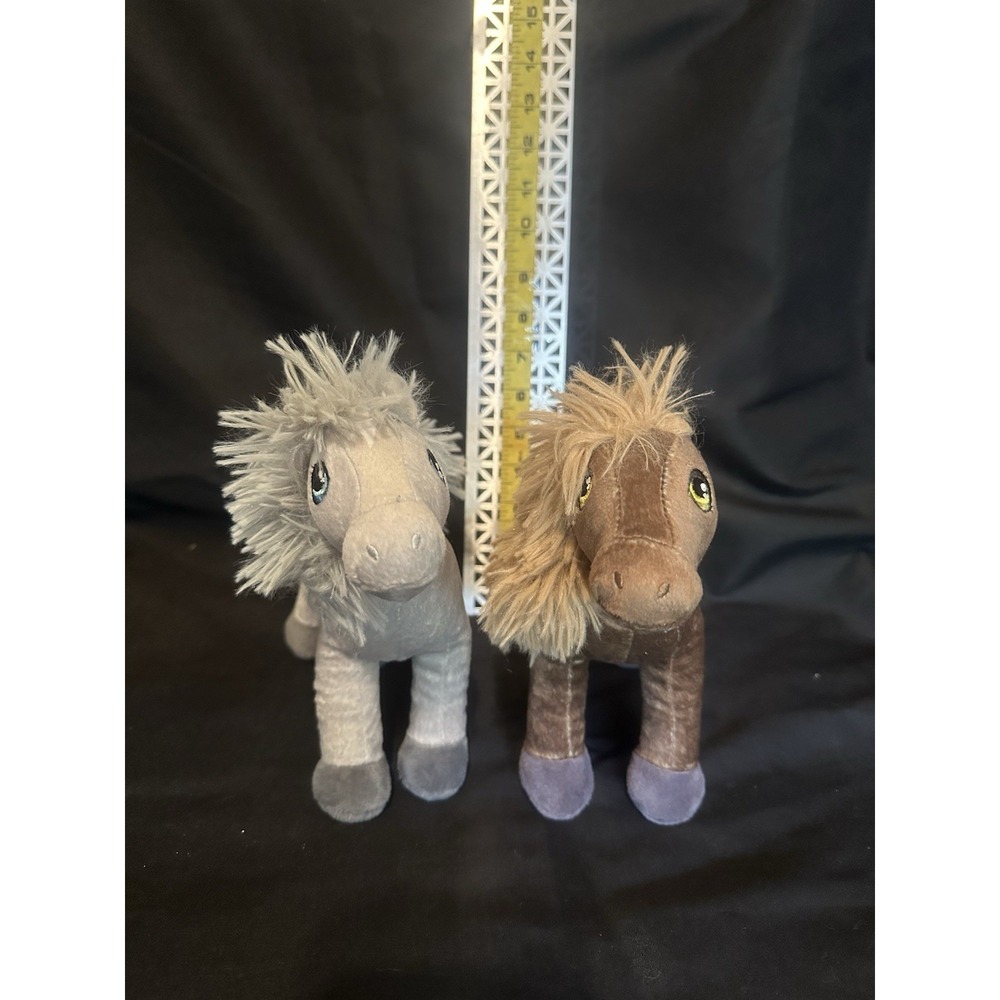 T-2163 Hairmazing 2 Horses Pony Plush Stuffed 7.5" Tall Grey&Brown Fluffy Mane